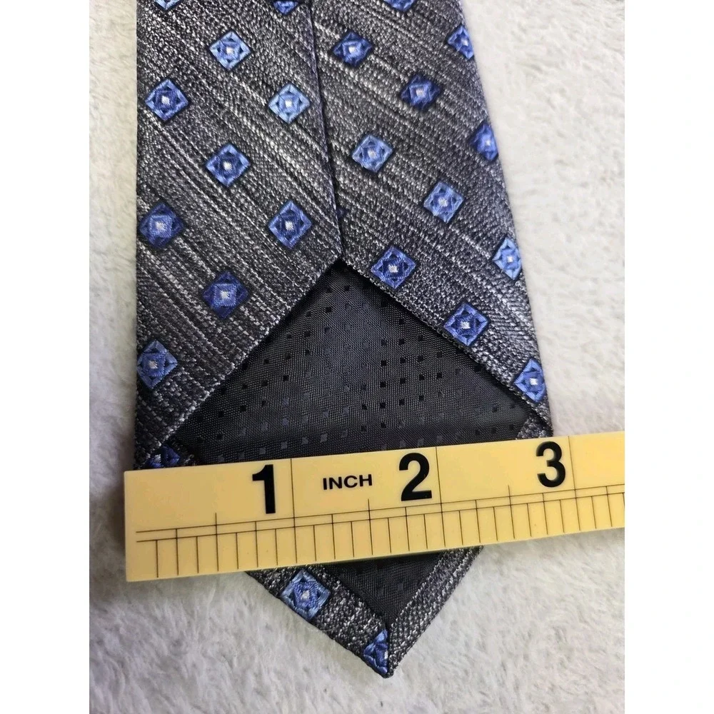 Pronto Uomo Platinum Tie Gray Blue Geometric Textured Stripe Classic Width Mens